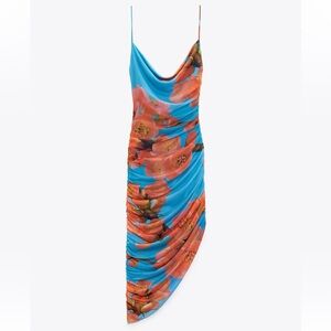 Draped printed tulle dress, Zara